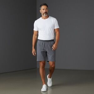 ESNTLS Men's Gray Athletic Performance Shorts Size L Zipper Pockets Drawstring